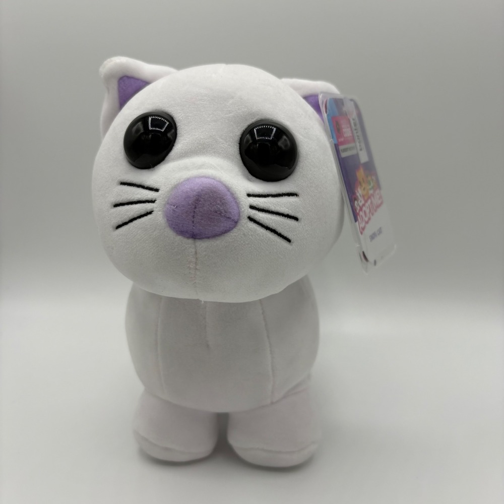Adopt Me Snow Cat Plush With Sun Tome Virtual Code NEW Toy Kids 8 In White STAIN